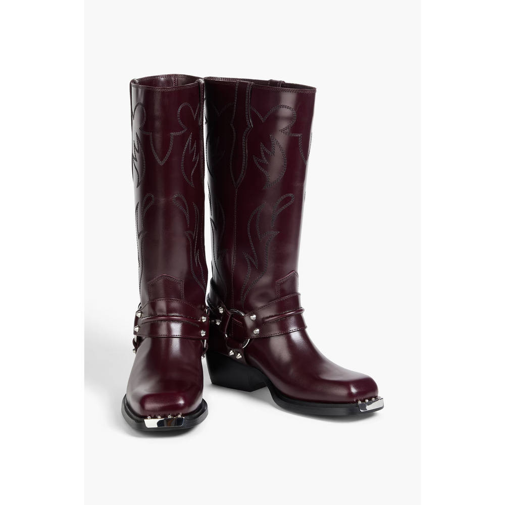 Sandro Sz 7 Burgundy Embroidered Leather Cowboy Boots NWB - Picture 1 of 15